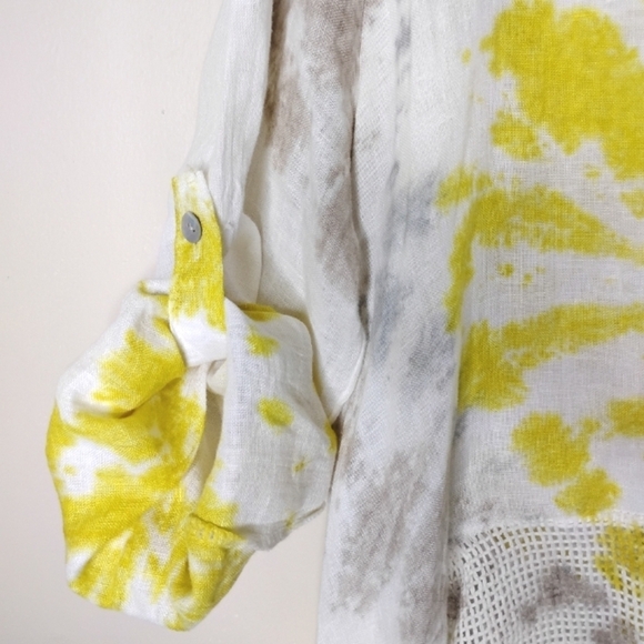 Belle France Italian Linen Tie-Dye Tunic Sz L High-Low Hem Boho Lagenlook Cover - Picture 5 of 8